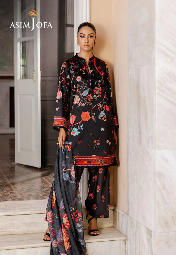 AJPB-200 PRINTED CHARMEUSE SILK STITCHED 3 PCS